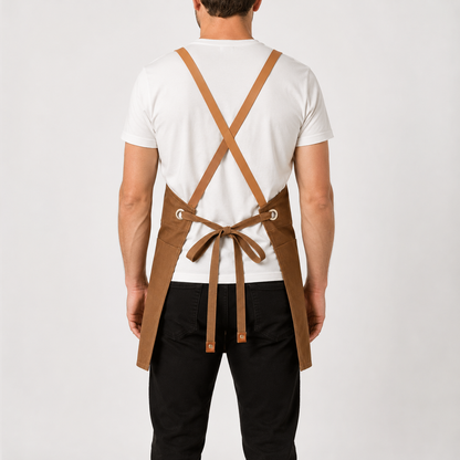 Logo Canvas Bib Apron – Leather Strap Work Apron for Chefs & Baristas