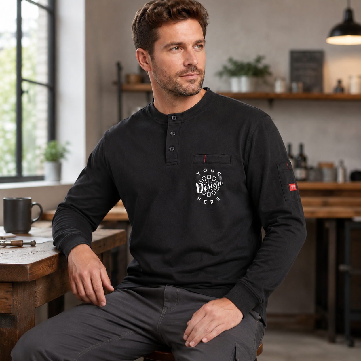 Custom FR Henley Shirt with Logo – Portwest FR32 Flame Resistant Work Shirt