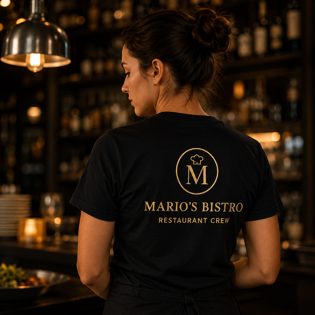 Restaurant Staff T-Shirt – Front & Back Logo Uniform Shirt for Cafe & Bar Crew