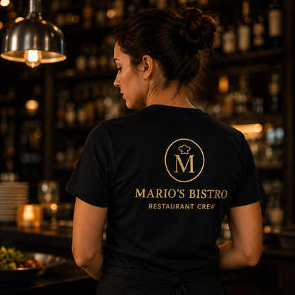 Restaurant Staff T-Shirt – Front & Back Logo Uniform Shirt for Cafe & Bar Crew