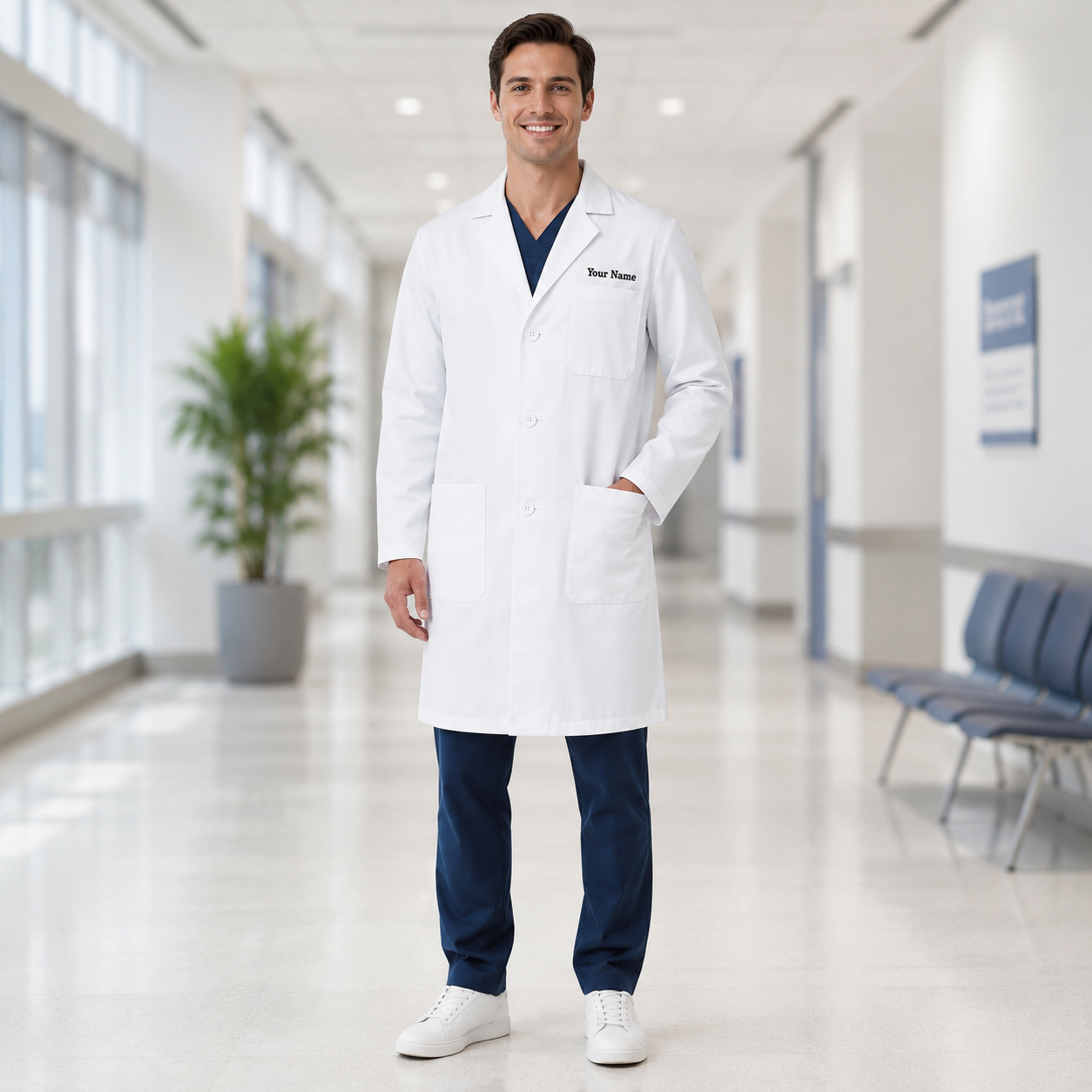 Personalized Doctor Lab Coat – White Medical Coat with Name Embroidery