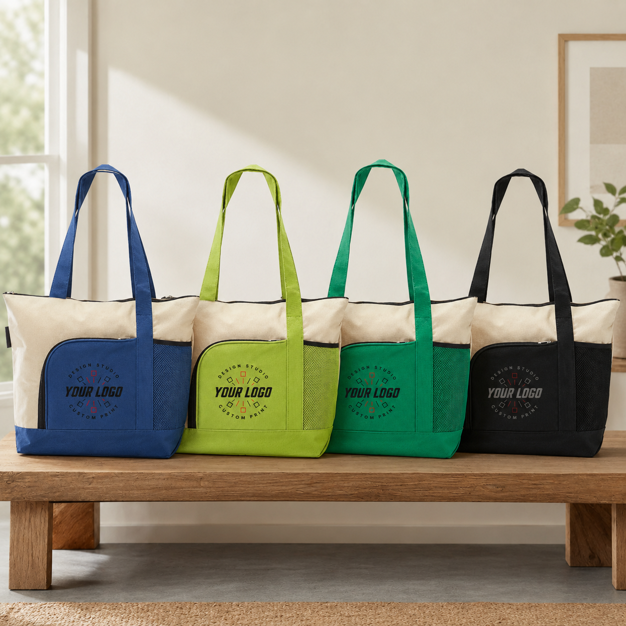 Multi-Pocket Zipper Tote Bag with Logo – Promotional Travel & Event Bag