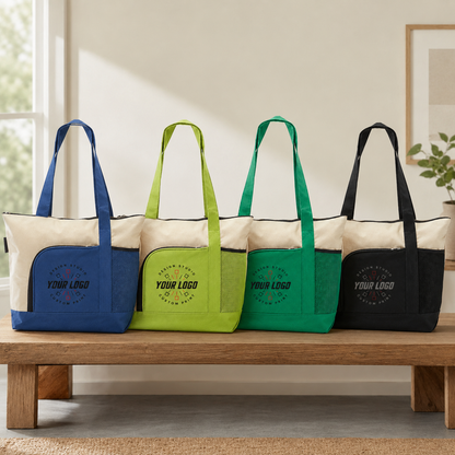 Multi-Pocket Zipper Tote Bag with Logo – Promotional Travel & Event Bag