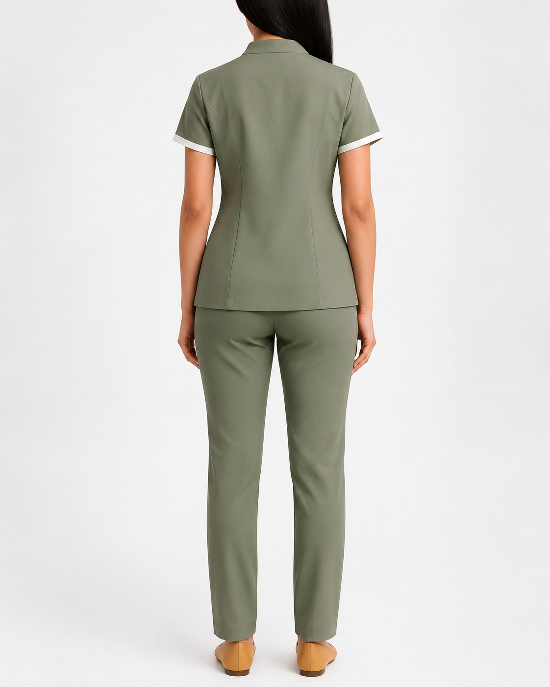 Women’s Olive Green Spa Uniform Set – Personalized Salon Tunic & Pants