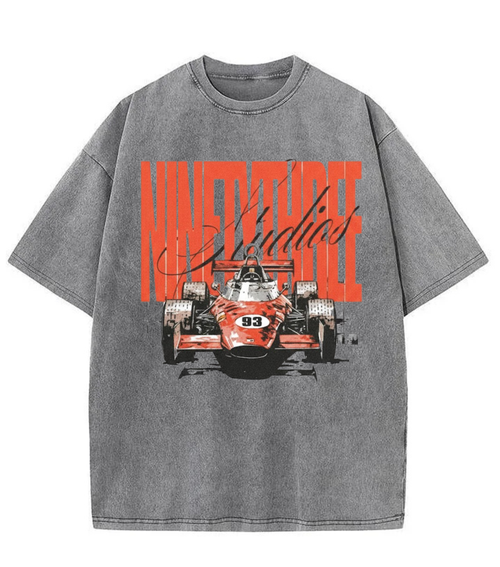Washed Racing Car Graphic Streetwear Tee