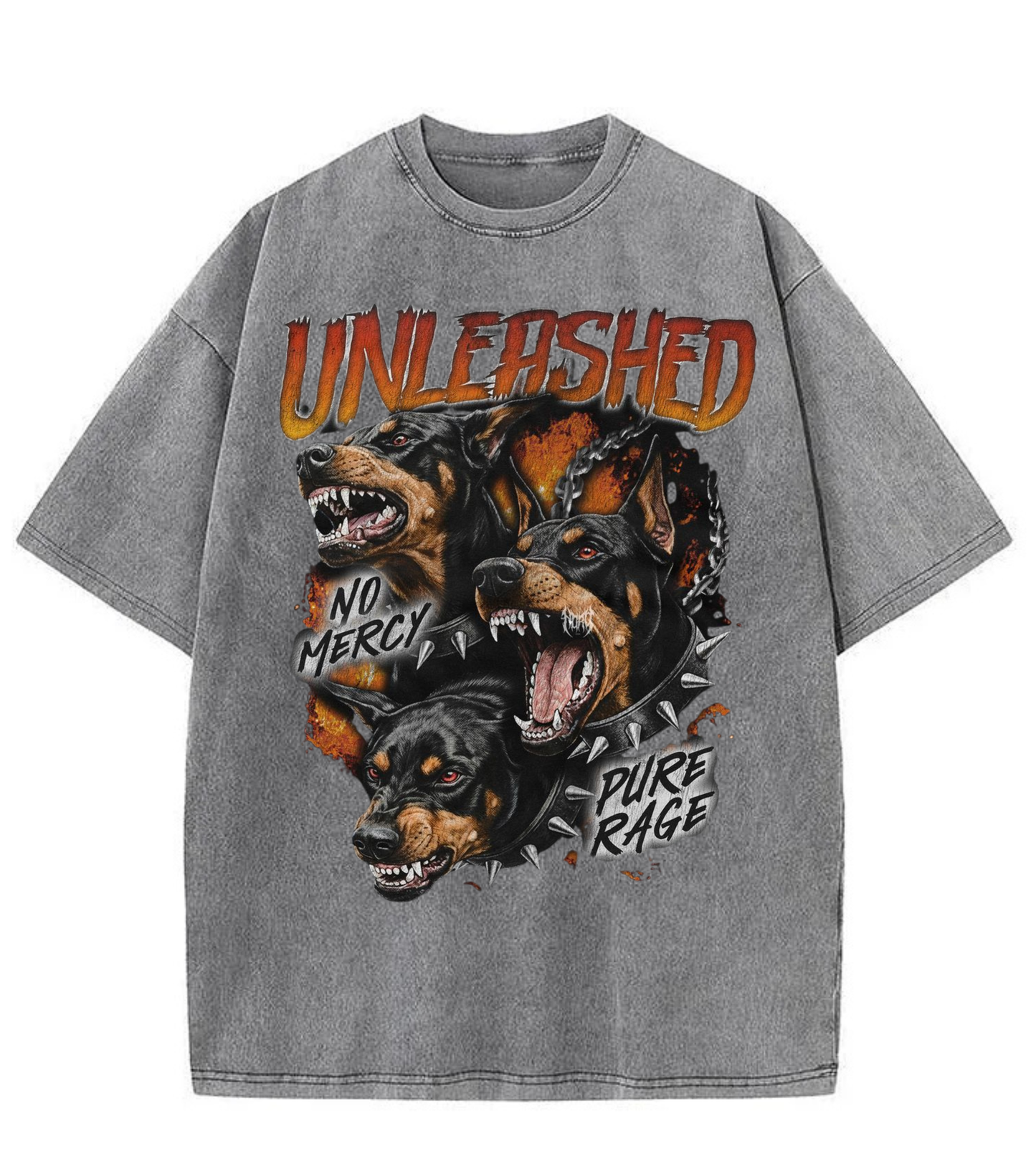 Washed Unleashed Dog Graphic Streetwear Tee
