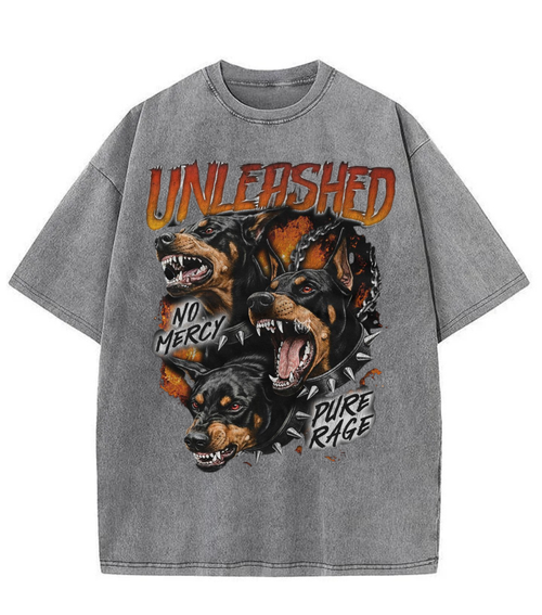 Washed Unleashed Dog Graphic Streetwear Tee