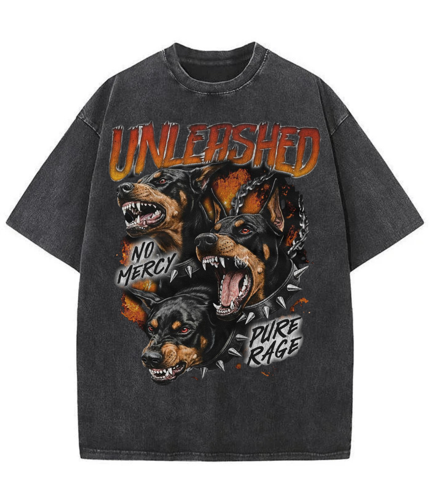 Washed Unleashed Dog Graphic Streetwear Tee
