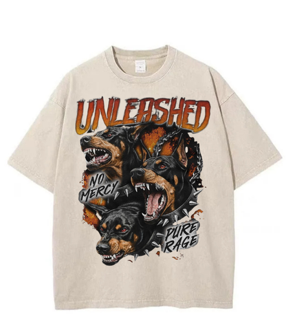 Washed Unleashed Dog Graphic Streetwear Tee