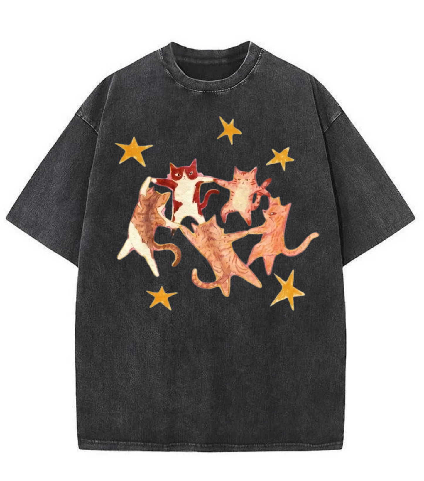 Washed Dancing Cats Graphic Streetwear Tee