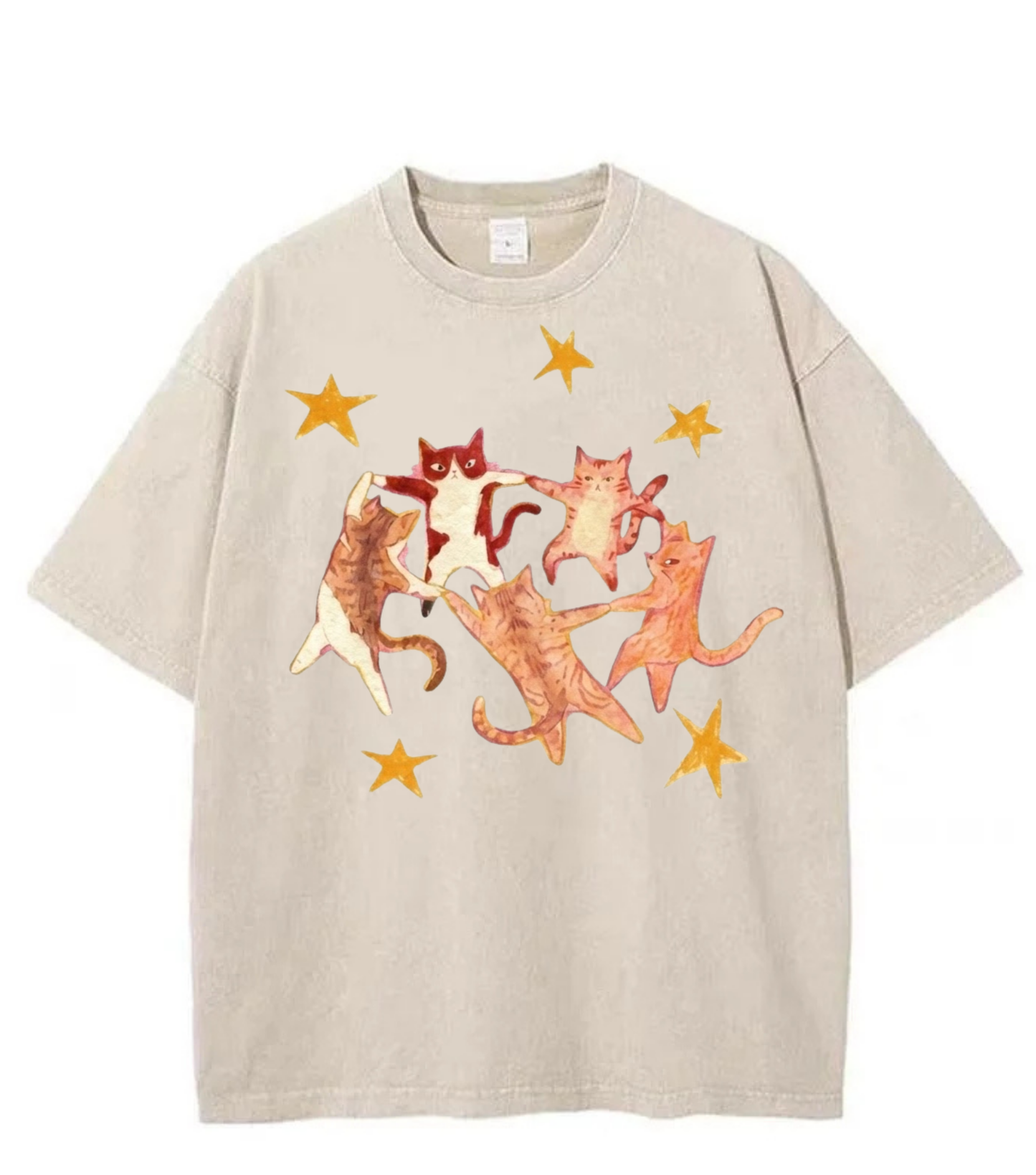 Washed Dancing Cats Graphic Streetwear Tee