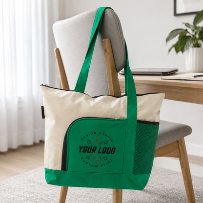 Multi-Pocket Zipper Tote Bag with Logo – Promotional Travel & Event Bag