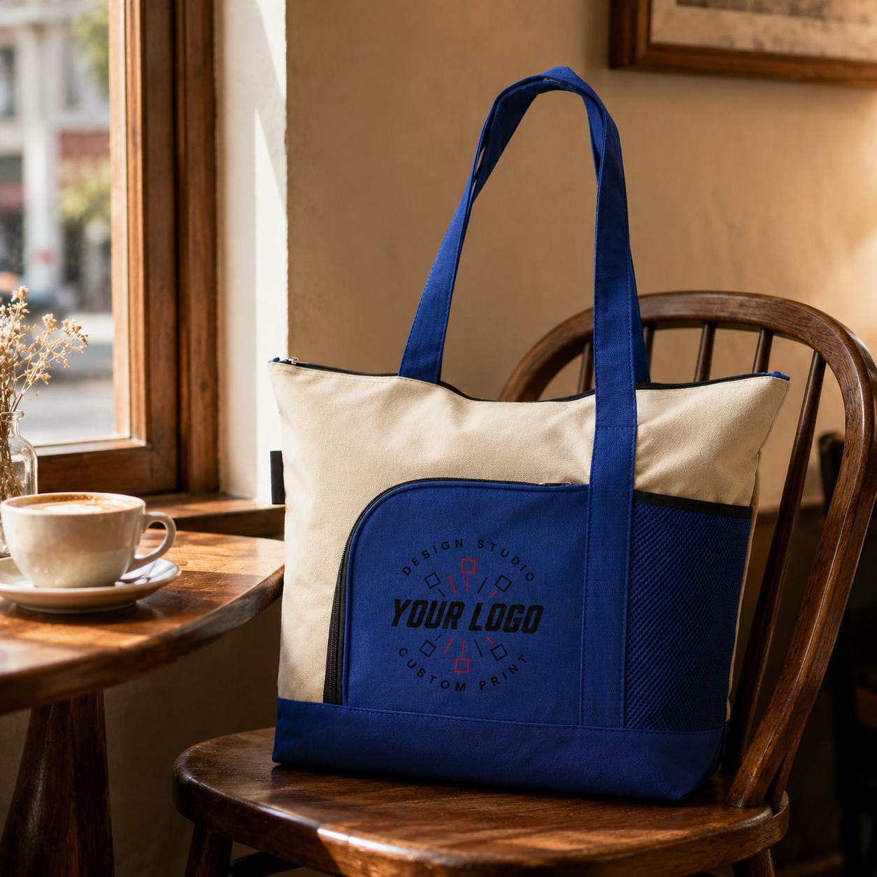Multi-Pocket Zipper Tote Bag with Logo – Promotional Travel & Event Bag