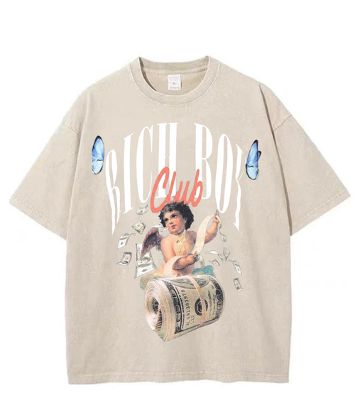 Washed Rich Boys Club Graphic Streetwear Tee