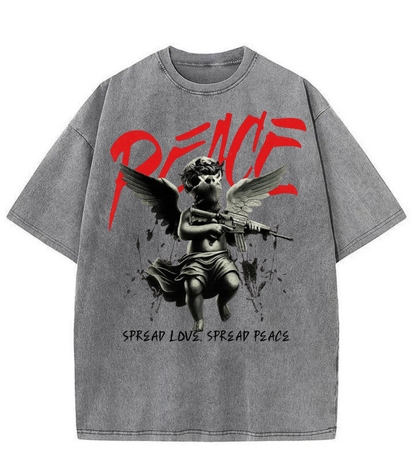 Washed Peace Angel Graphic Streetwear Tee