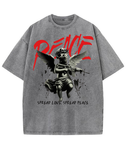 Washed Peace Angel Graphic Streetwear Tee