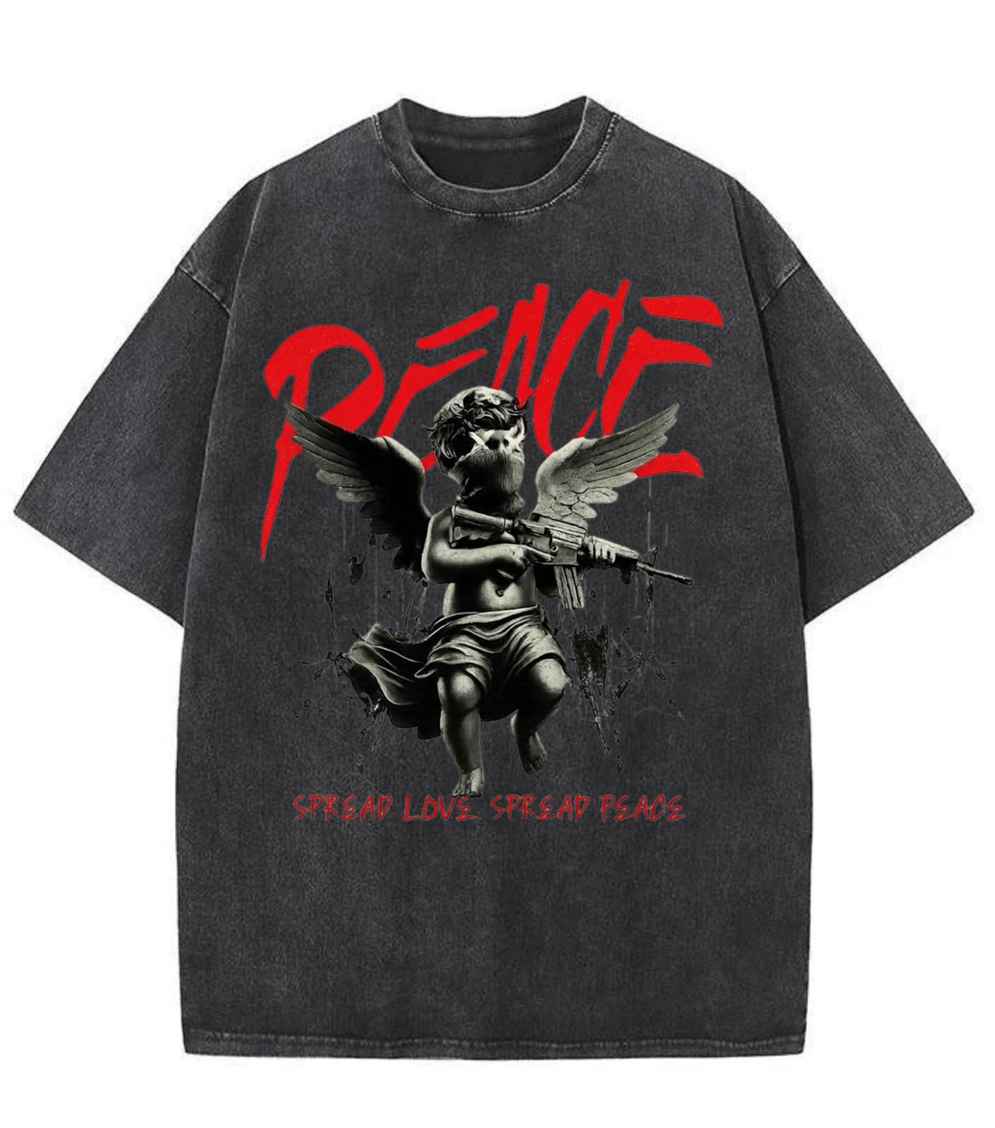 Washed Peace Angel Graphic Streetwear Tee
