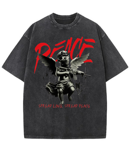 Washed Peace Angel Graphic Streetwear Tee