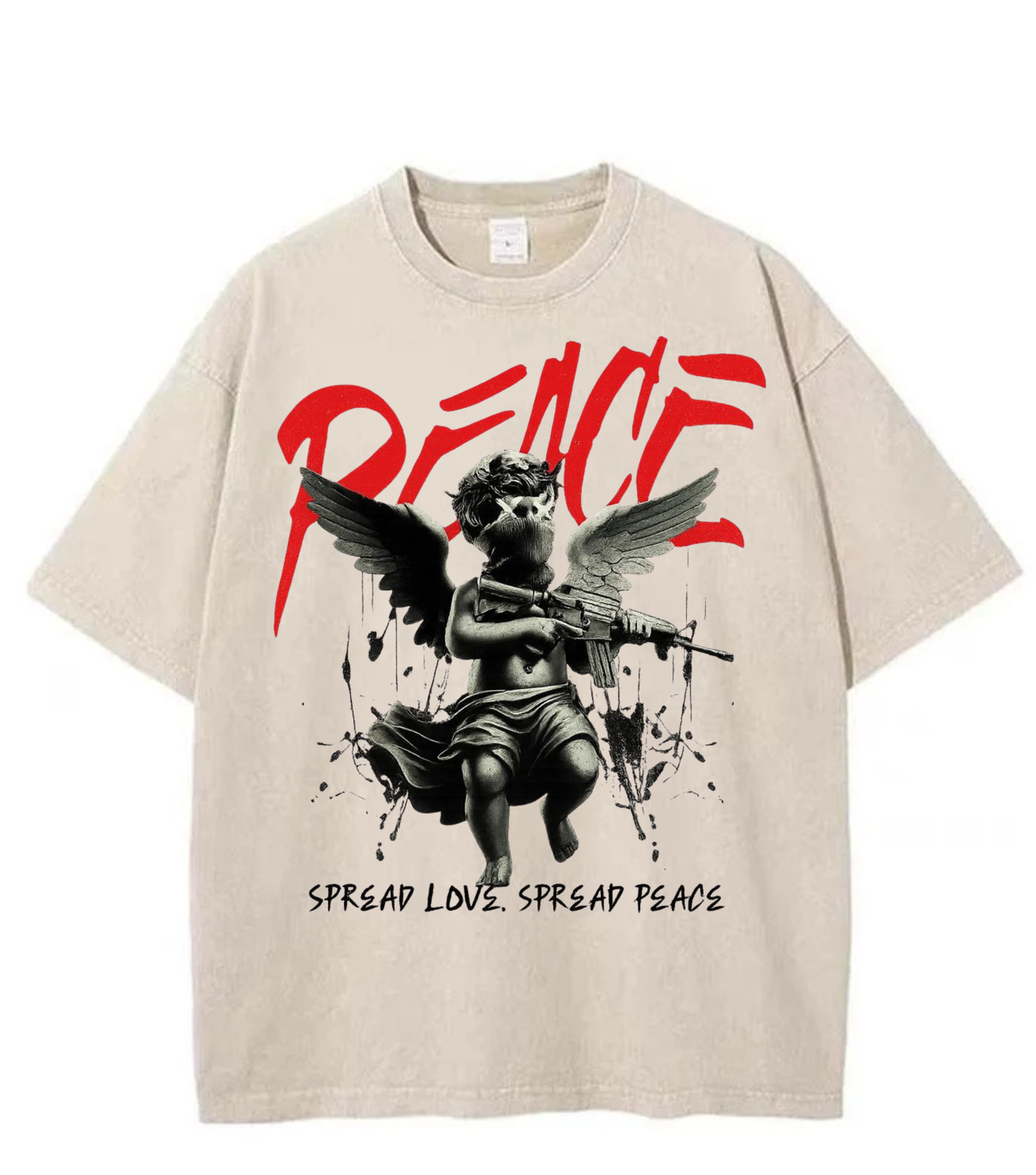 Washed Peace Angel Graphic Streetwear Tee