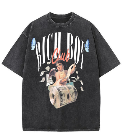 Washed Rich Boys Club Graphic Streetwear Tee