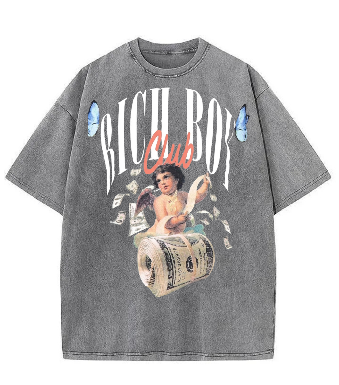 Washed Rich Boys Club Graphic Streetwear Tee
