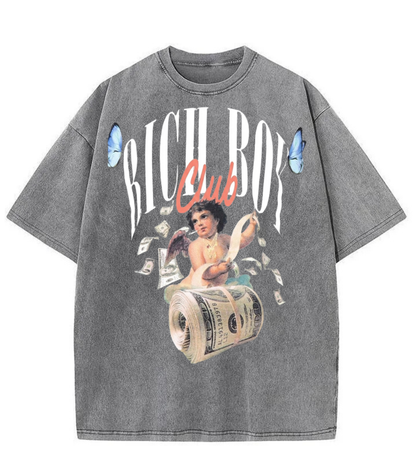 Washed Rich Boys Club Graphic Streetwear Tee