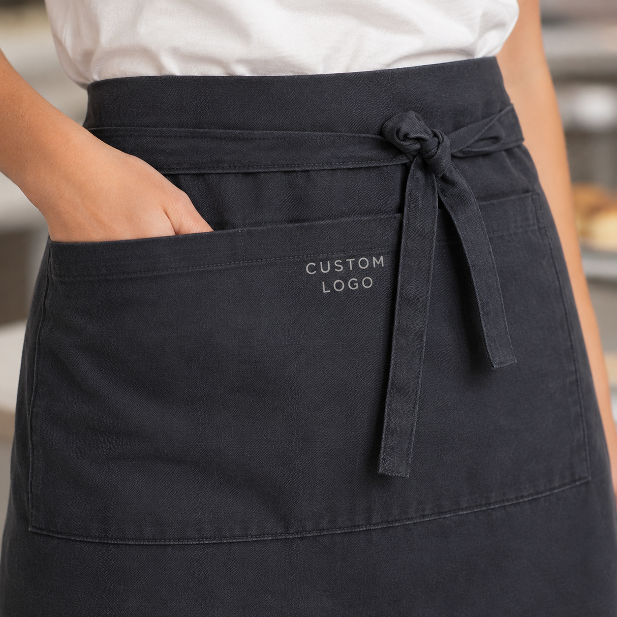 Logo Waist Apron – Cotton Twill Half Apron for Cafe, Restaurant & Barista Staff