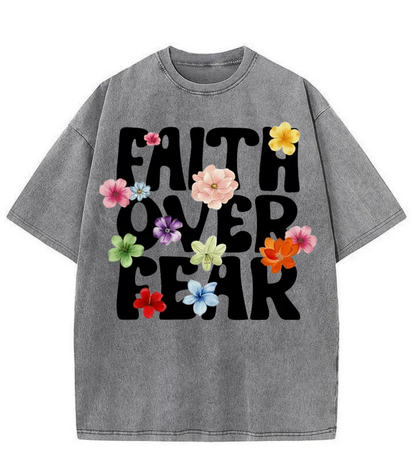 Washed Faith Over Fear Floral Graphic Tee