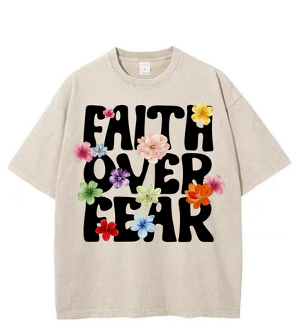 Washed Faith Over Fear Floral Graphic Tee