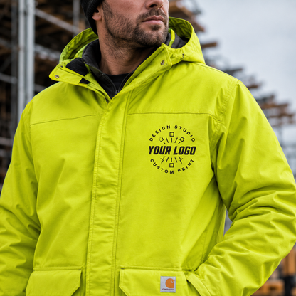 Custom Carhartt Hi-Vis Waterproof Jacket with Logo – Insulated Hooded Workwear Jacket