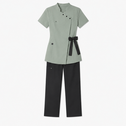 Women’s Spa Scrub Uniform Set – Logo Wrap Top & Pants
