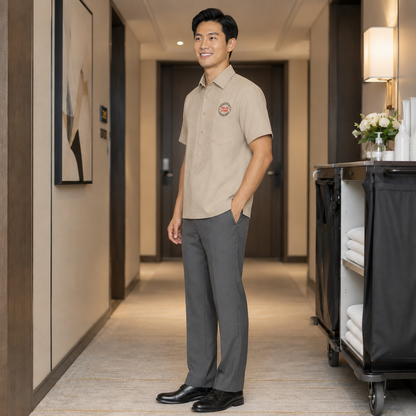 Men’s Housekeeping Uniform with Logo – Hotel Room Attendant Shirt & Pants