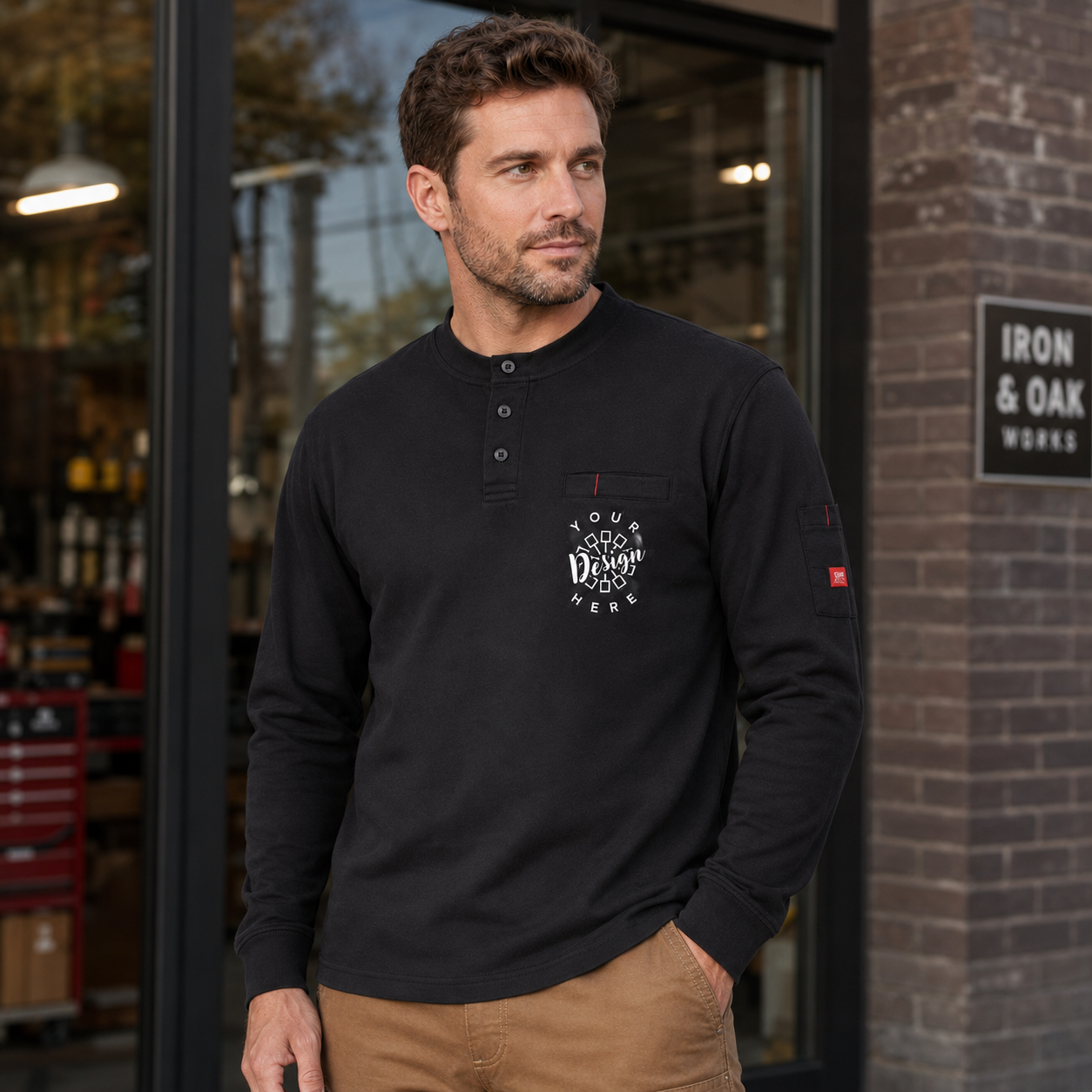 Custom FR Henley Shirt with Logo – Portwest FR32 Flame Resistant Work Shirt