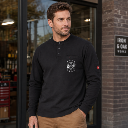 Custom FR Henley Shirt with Logo – Portwest FR32 Flame Resistant Work Shirt