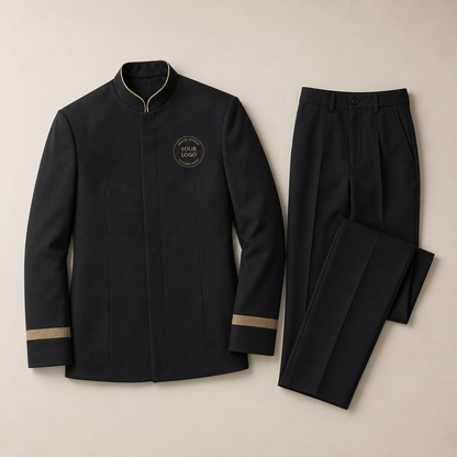 Men’s Hotel Doorman Uniform with Logo – Black Gold Concierge Outfit