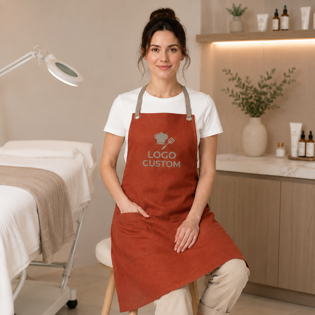 Logo & Name Cross-Back Apron – Linen-Look Bib Apron for Restaurants & Cafes