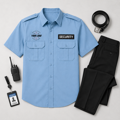 Light Blue Security Guard Uniform Shirt with Logo