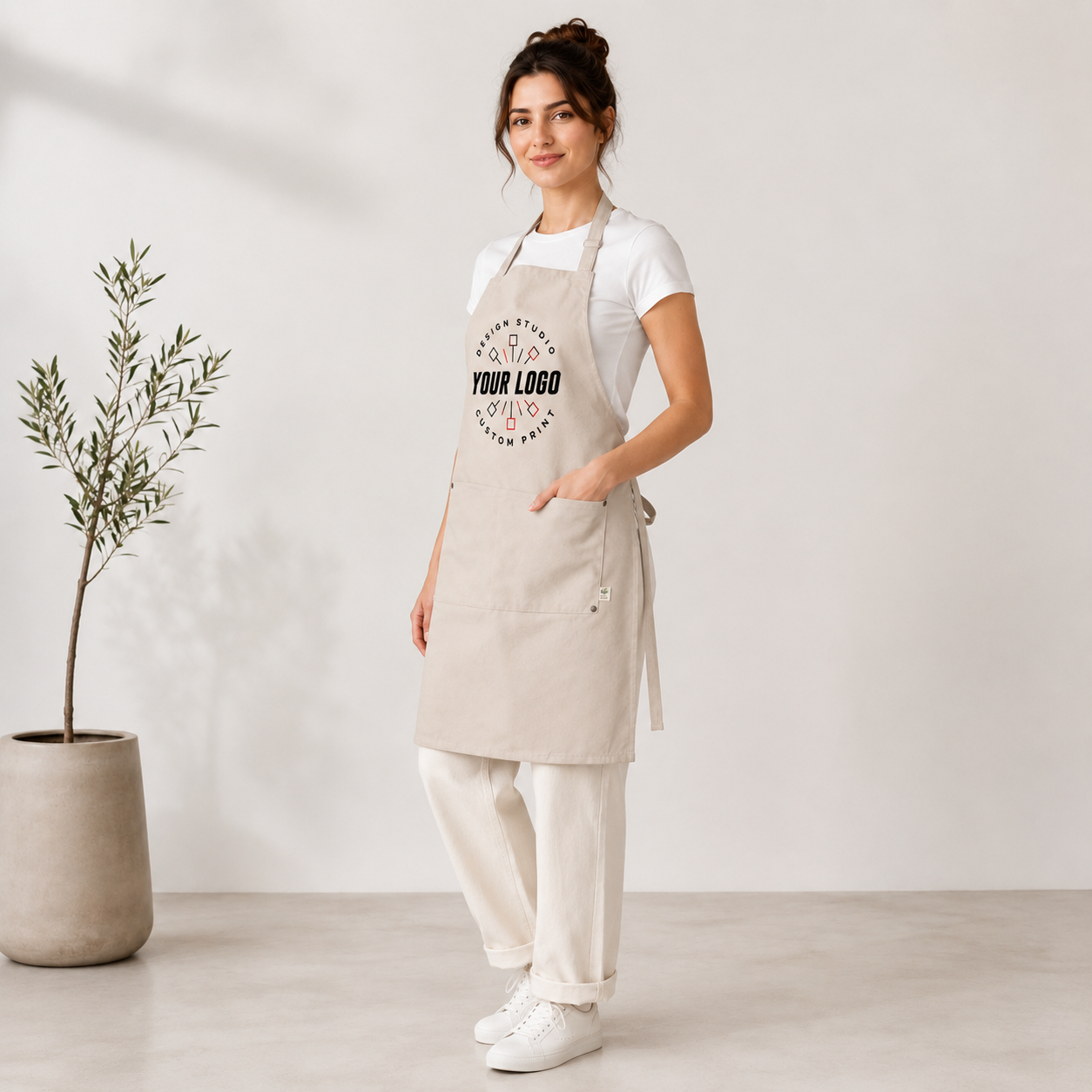 Sustainable Chef Apron – Recycled Material Logo Apron with Front Pocket