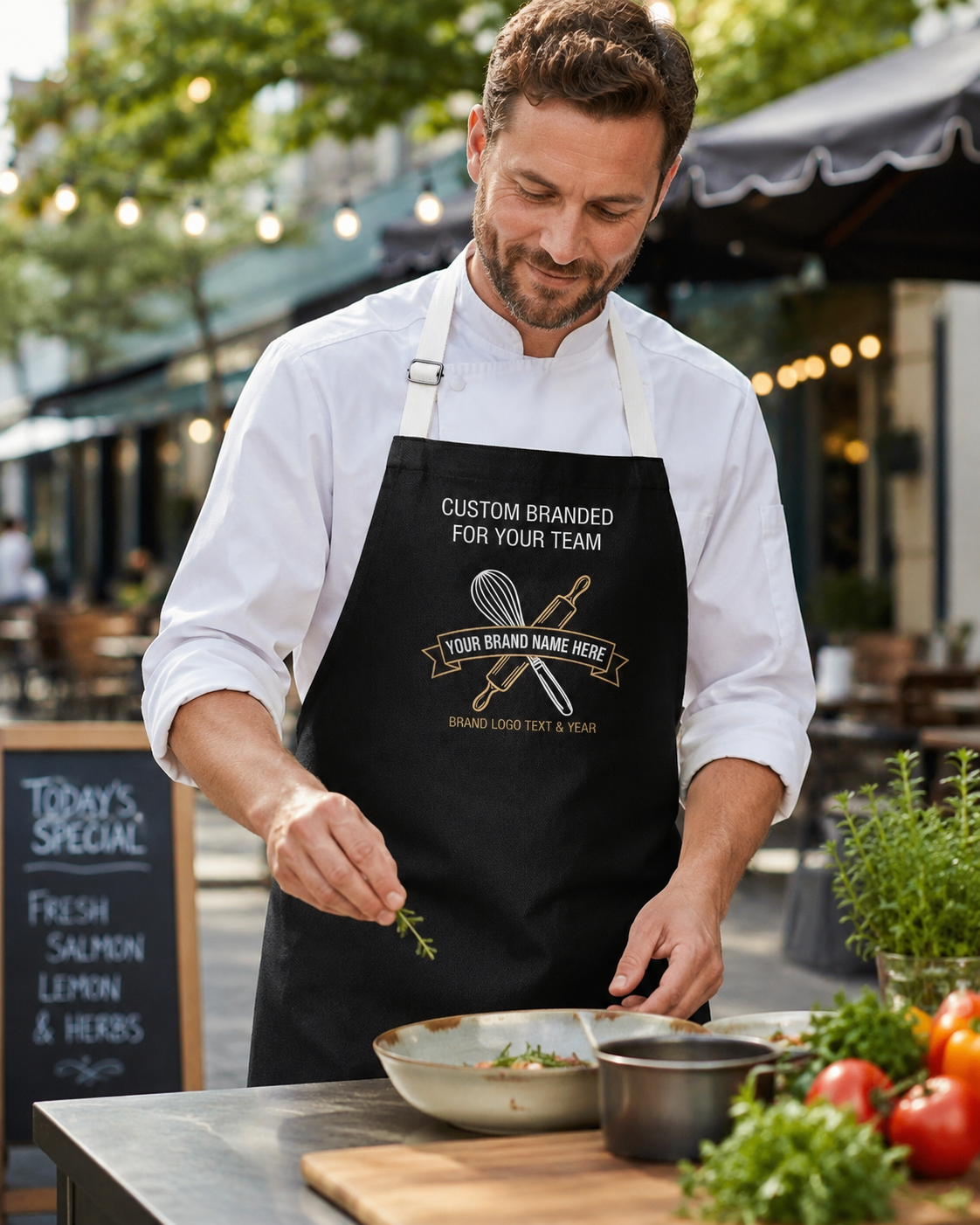 Custom Black Chef Apron – Personalized Poly Oxford Kitchen Apron