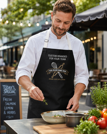 Custom Black Chef Apron – Personalized Poly Oxford Kitchen Apron