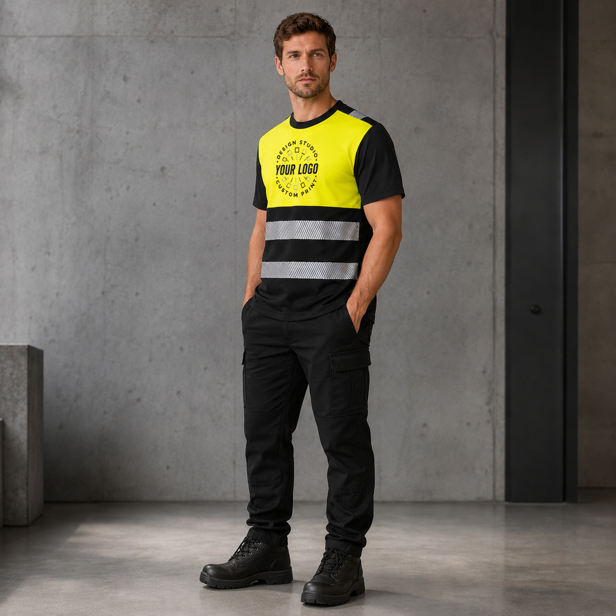 Custom High-Visibility Work T-Shirt with Logo – Reflective Safety Shirt for Outdoor Teams