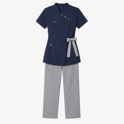 Women’s Spa Scrub Uniform Set – Logo Wrap Top & Pants