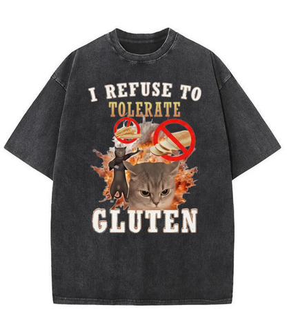 Washed Gluten Cat Graphic Streetwear Tee