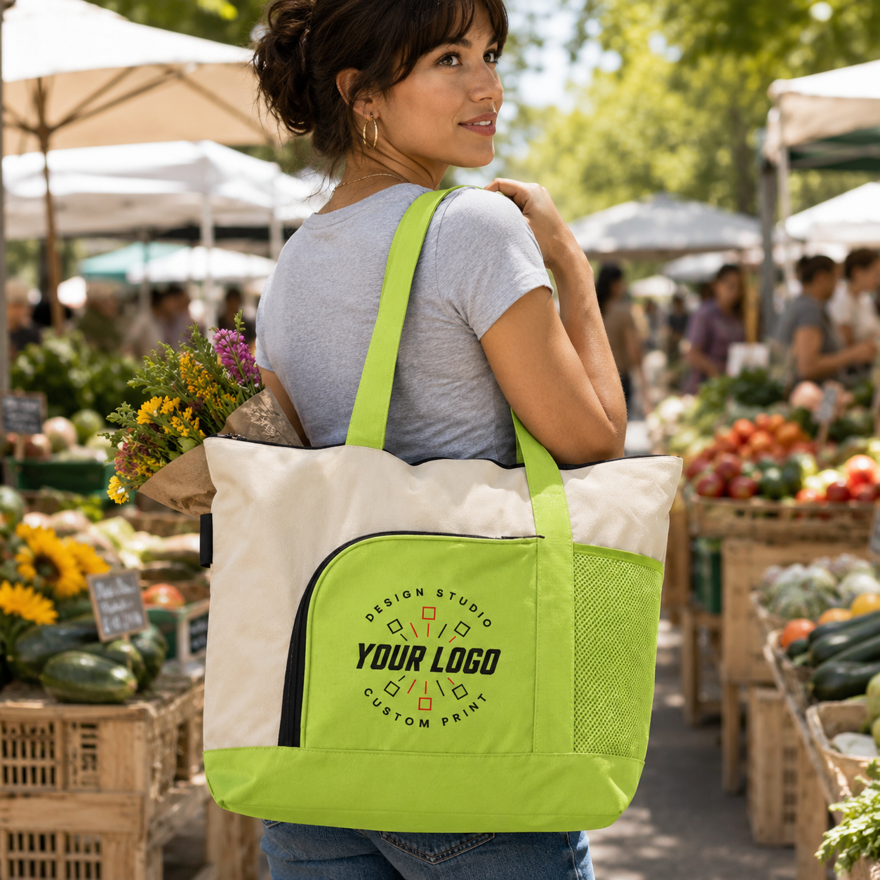 Multi-Pocket Zipper Tote Bag with Logo – Promotional Travel & Event Bag