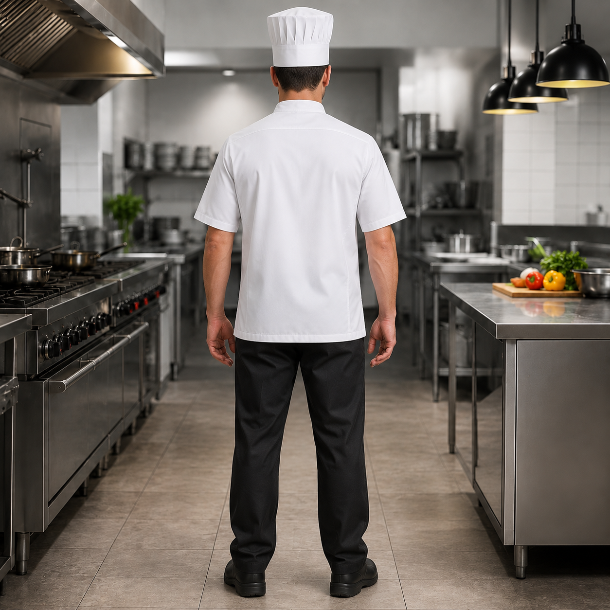 Unisex Zip-Front Chef Coat – Short Sleeve Kitchen Uniform with Logo