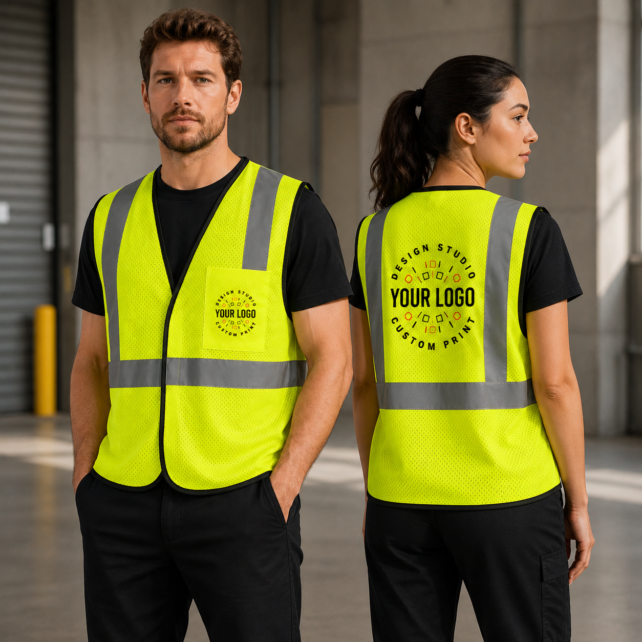 Custom High-Visibility Safety Vest with Logo – Lime Mesh Work Vest for Outdoor Crews