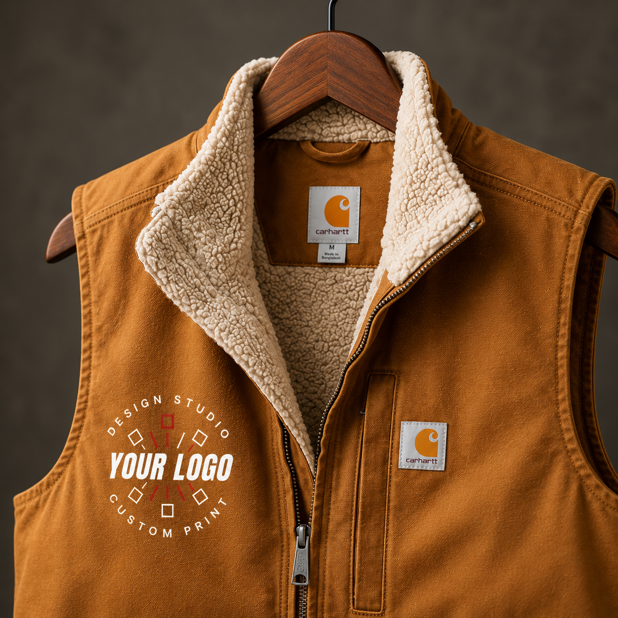 Custom Carhartt Sherpa-Lined Vest with Logo – Mock Neck Workwear Vest