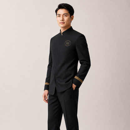 Men’s Hotel Doorman Uniform with Logo – Black Gold Concierge Outfit