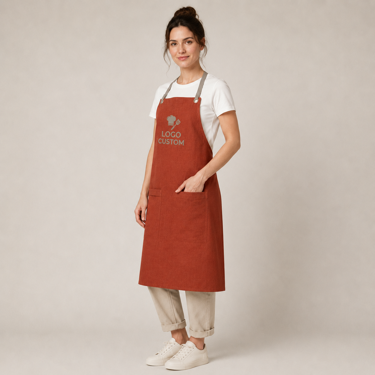Logo & Name Cross-Back Apron – Linen-Look Bib Apron for Restaurants & Cafes