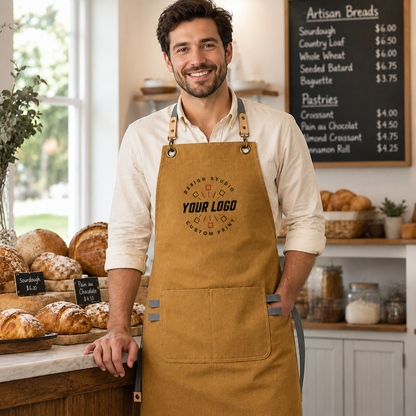 Canvas Leather Apron with Logo – Handmade Work Apron for Chefs & Makers